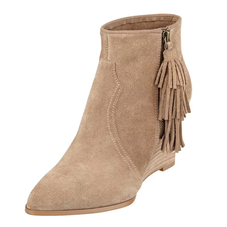 2023 neu ankommen Modedesign Nude Farbe Quaste Stil Keil absatz Schuh Frauen Knöchel Chelsea Stiefel