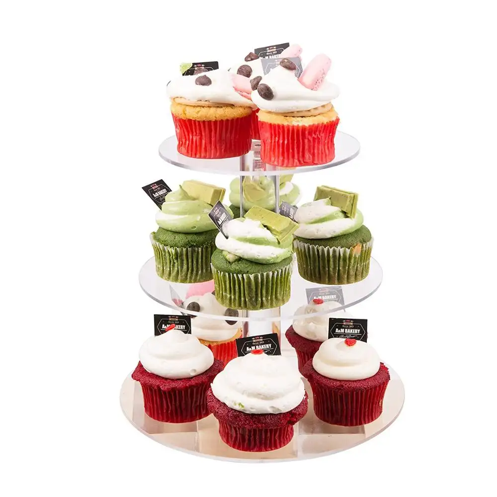 3 Tier Acrylic cupcake and cake tower display stand Party Acrylic 3 Tiers Round Black Acrylic Cupcake Stand