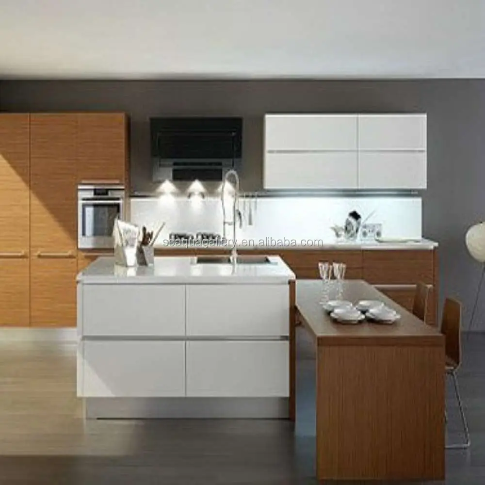 Precio barato melamina acabado impermeable MDF personalizado diseño de gabinete de cocina con armario de pared
