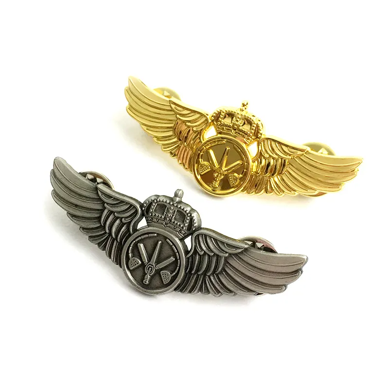 Custom gold airline flight wings for aviation pins metal logo badges and pins custom car badge