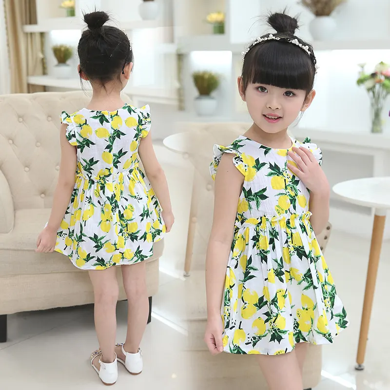 Novos produtos para 2017 nomes bonitos coreanos de meninas vestidos de impressão de limão imperdível