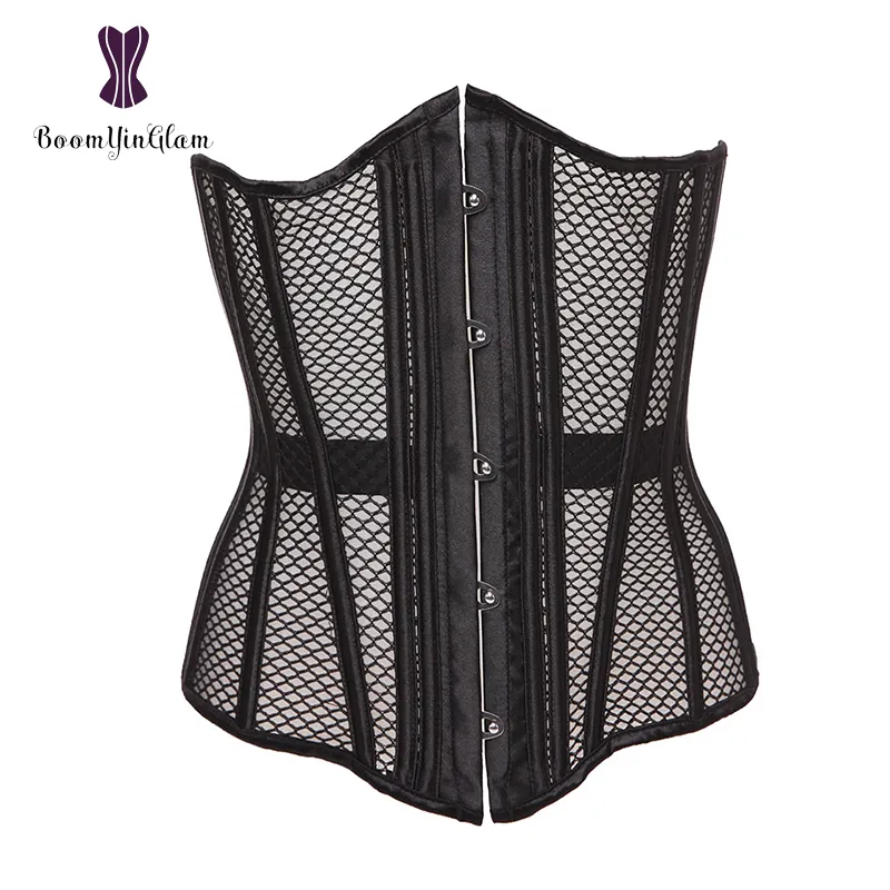 Hitam Mesh Net Korset Top 26 Stainless Steel Tulang Pinggang Pelatihan Underbust Korset Pelangsing Korset dan Bustiers untuk Wanita