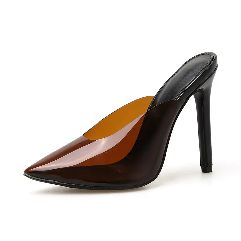 CSS516 PVC punta estrecha tacón alto zapatilla vestido zapatos para mujer