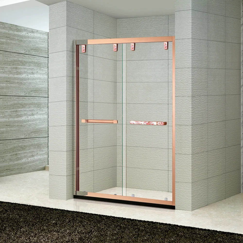 KMRY नई लक्जरी तांबा सोने के फ्रेम सीधे डबल फिसलने संलग्नक बौछार कमरे बाथरूम कांच दरवाजा शॉवर KD5221