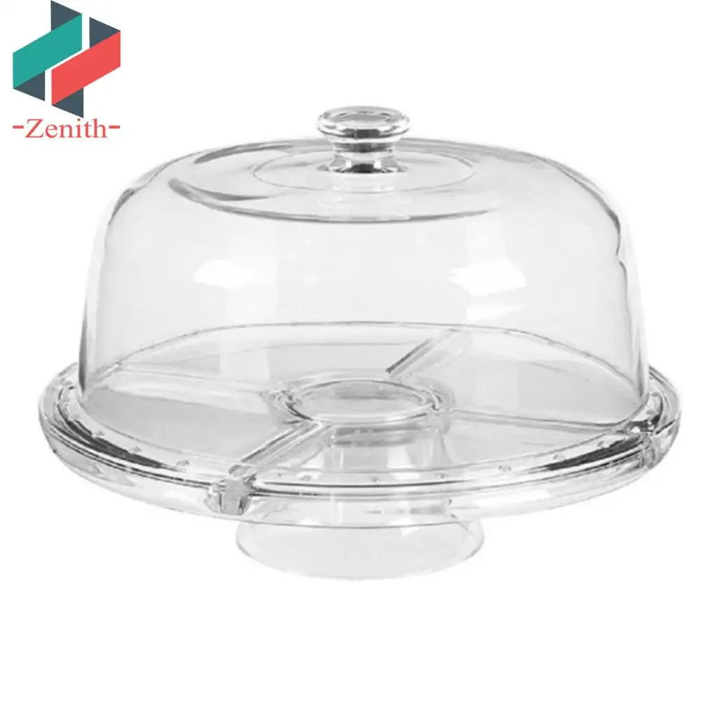 Zn — support à gâteau 6 en 1, plateau de service en acrylique transparent et polyvalent avec couvercle dôme pour les fêtes, ZNK00015