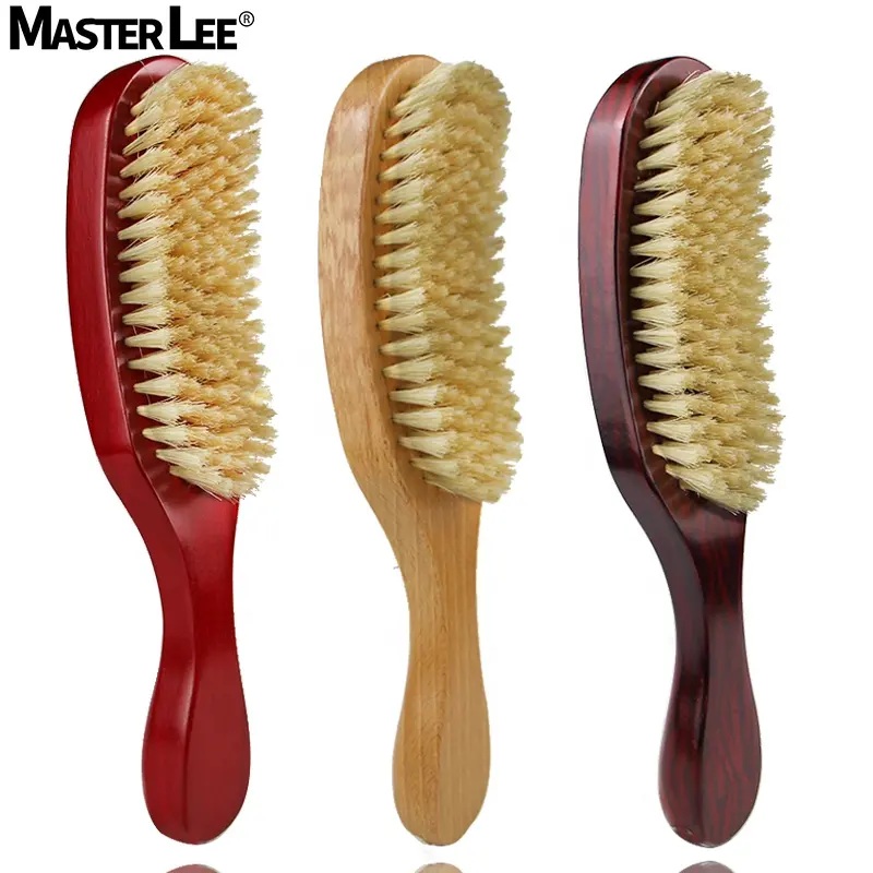 Eco-friendly wooden mustache brush board Bristle hair brush 360 wave beard brush with handle
