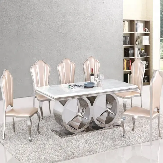 Conjunto de mesa de jantar vidro parte superior mármore