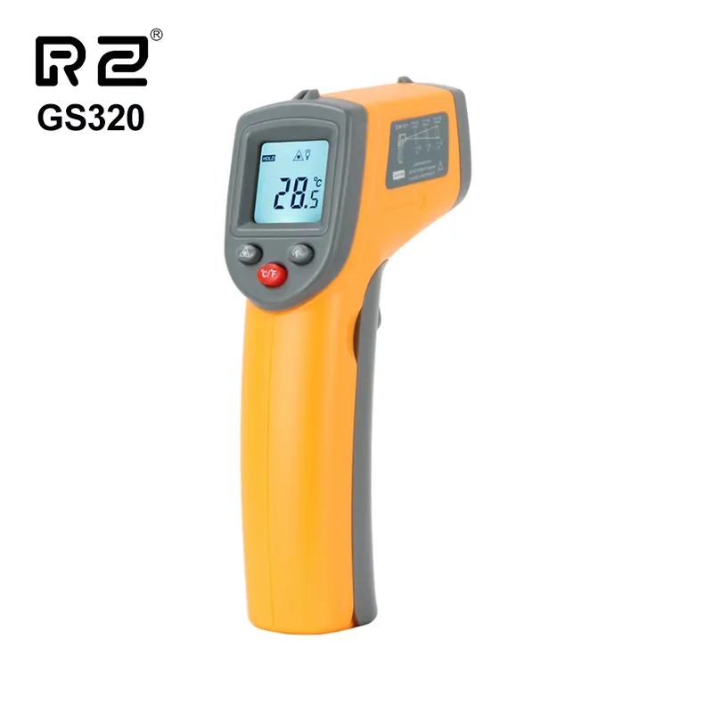 Termômetros infravermelhos industrial gs320, medidor de temperatura laser digital luz de fundo lcd tipo pistola