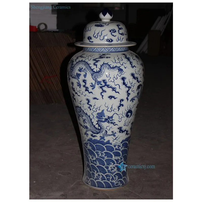 RYLU61 projeto do Dragão Azul e Branco Grande Porcelana Gengibre Jar