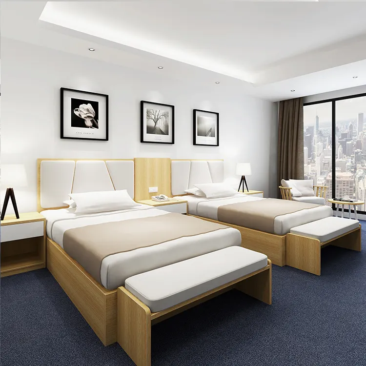 Alta calidad barato 2 camas dobles en el Hotel muebles de dormitorio