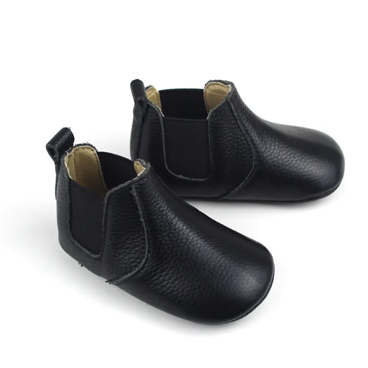 男の子と女の子のための卸売黒本物の牛革ソフトソールベビーレザーブーツ靴