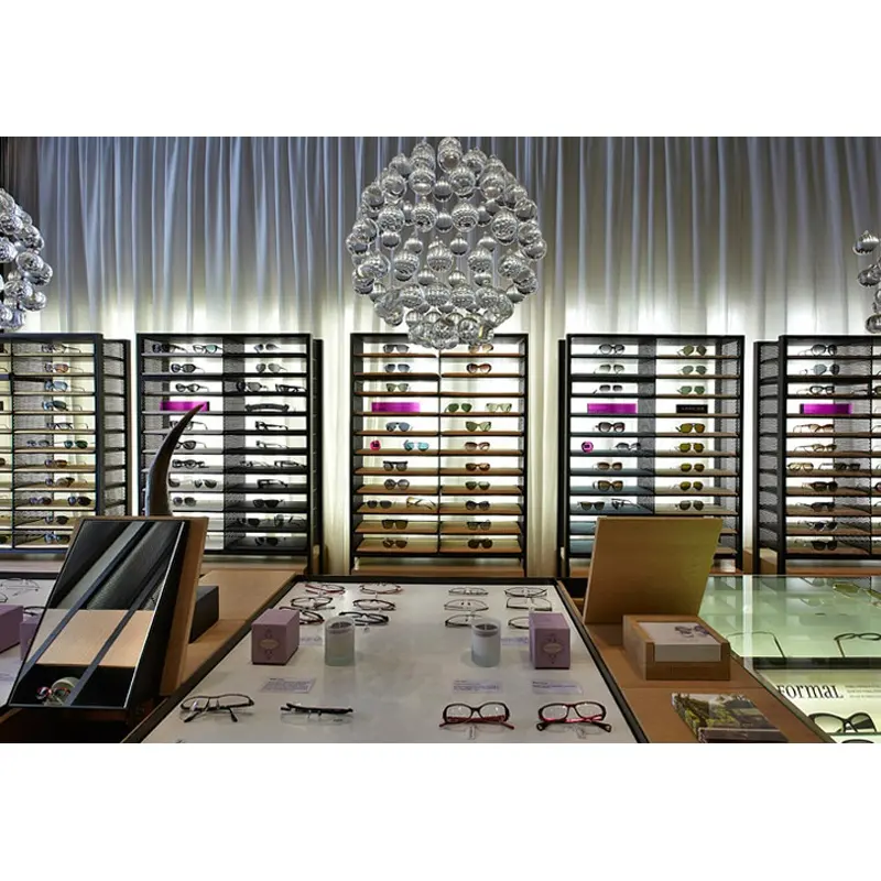 Lux equipamento personalizado de luxo da exibição da loja óptica, design interior óptico do showroom para lojas de marca