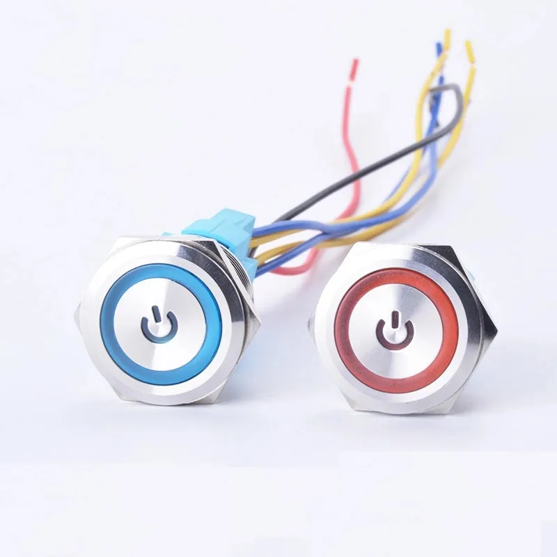 22mm Waterproof Metal Push Button Switch Self Latching Self Momentary Annular Power Symbol with Lamp