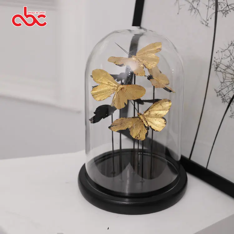 Artificial Butterfly In Handmade Borosilicate Glass Dome With Wooden Base