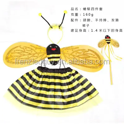 Traje de abelha para crianças, fantasia com varinha, bandana, asas, tutu, daress
