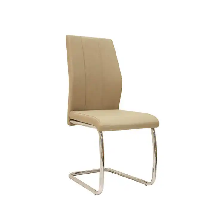 Бесплатный образец высококачественных обеденных стульев из искусственной кожи с ножками из хромированной стали