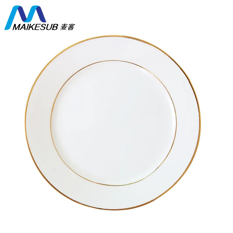 Maikuit placa de cerâmica branca subolação, 8 polegadas de porcelana com aro de ouro feita na china