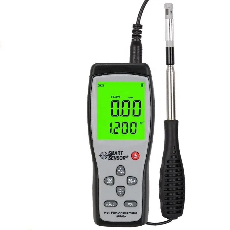 Anemómetro Digital de película caliente medidor de velocidad del viento velocidad del aire Medición de temperatura 40 M/S retención de datos a PC A través de USB