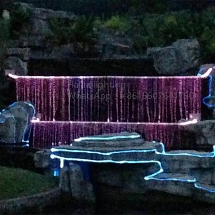 Iluminación de pared de cascada para exteriores, cortina de luz de cascada de fibra óptica sin carga IP68