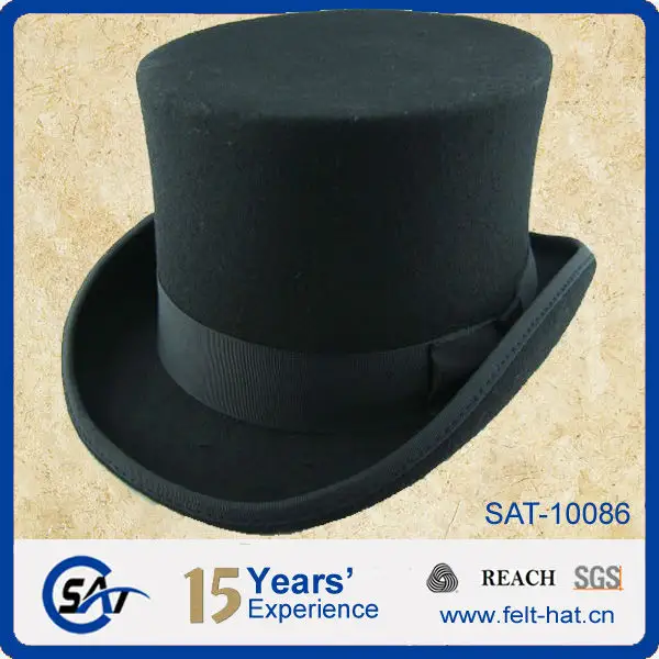 Sombrero de copa Victoriano de corona alta de 6 "con forro de satén, 100% lana pura