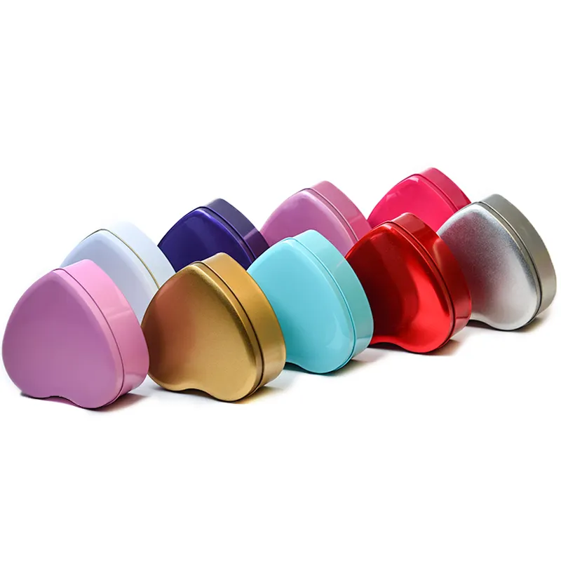 hot selling Bulk multi-colored heart shape metal tin candle container can buy empty gift tins wedding candy box