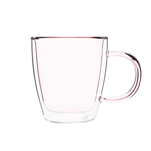 Çift cidarlı pembe cam kupa kulplu fincan - Product Image 1