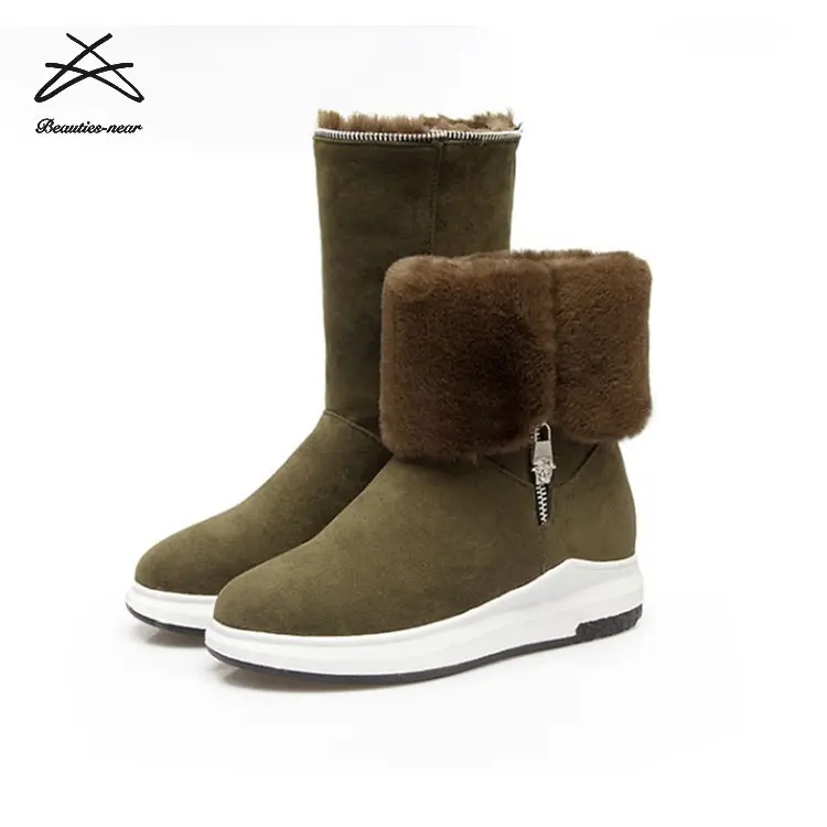 Botas femininas para neve, botas de pele de carneiro