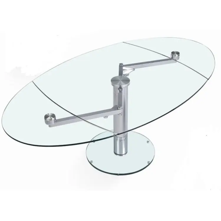 Italiano moderno design in vetro 12mm top ovale tavolo da pranzo allungabile con base cromata