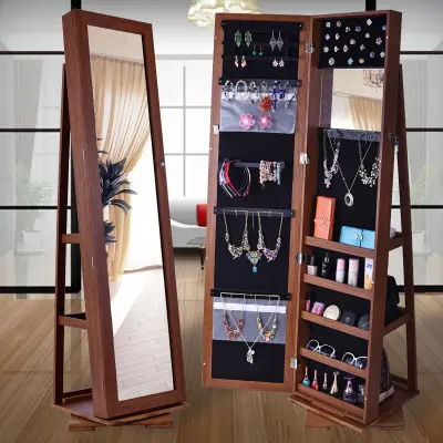 360 Degree Free自立Modern Floor Standing Rotating Mirror Jewelry Cabinet