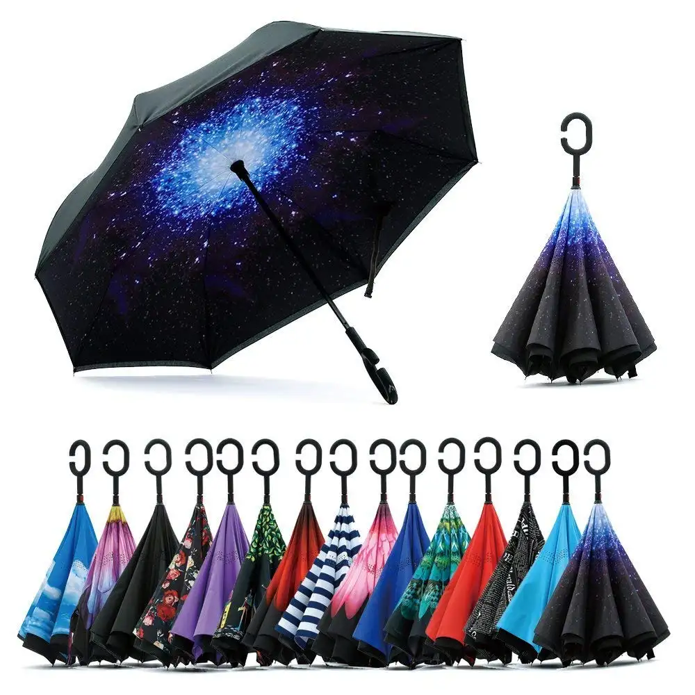 2023 New Invention Wholesale Uv Protection Double Two Layers Reverse Manual Blue Frame Couple Umbrella For Print