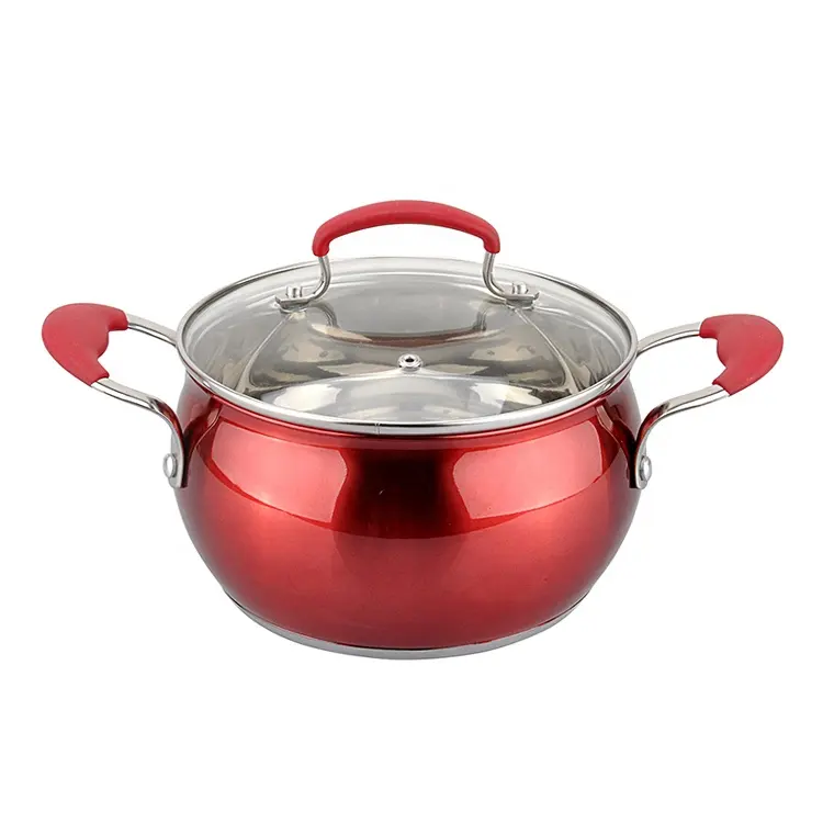 Conjunto de panelas de cozinha em forma de maçã Caçarola de metal com tampa de vidro antiaderente de aço inoxidável para sopa de cozinha por indução amigável