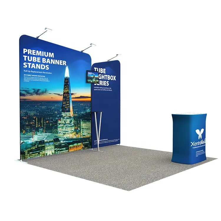 20ft portátil de comercio mostrar muestra exposición Expro Pop Stand Booth con focos contra rollo Banner