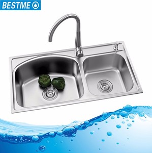 阿尔及利亚双下水道不锈钢小双厨房水槽 - Product Image 4