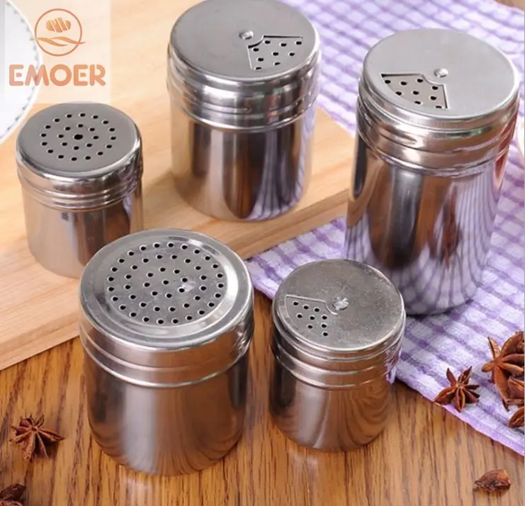 EMOER stainless salt spice shaker with rotatable lid Powder Bottle Jar with Rotating Cover welding tin