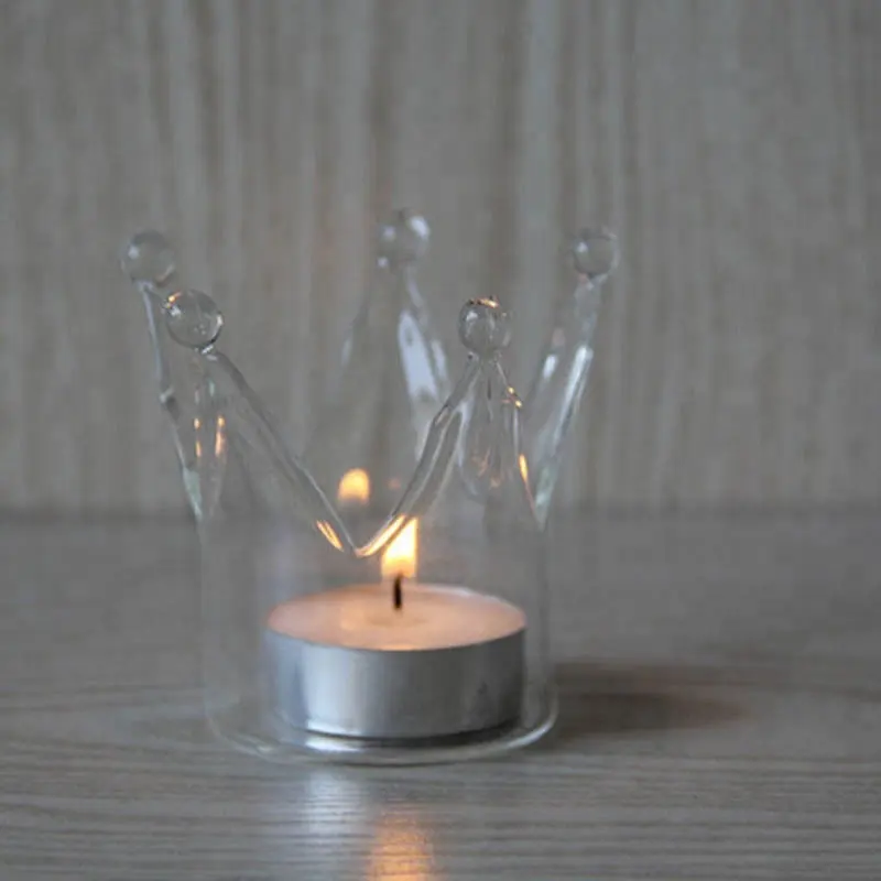 Crown Designed Glass Crystal Hanging Tea Light Candle Holder