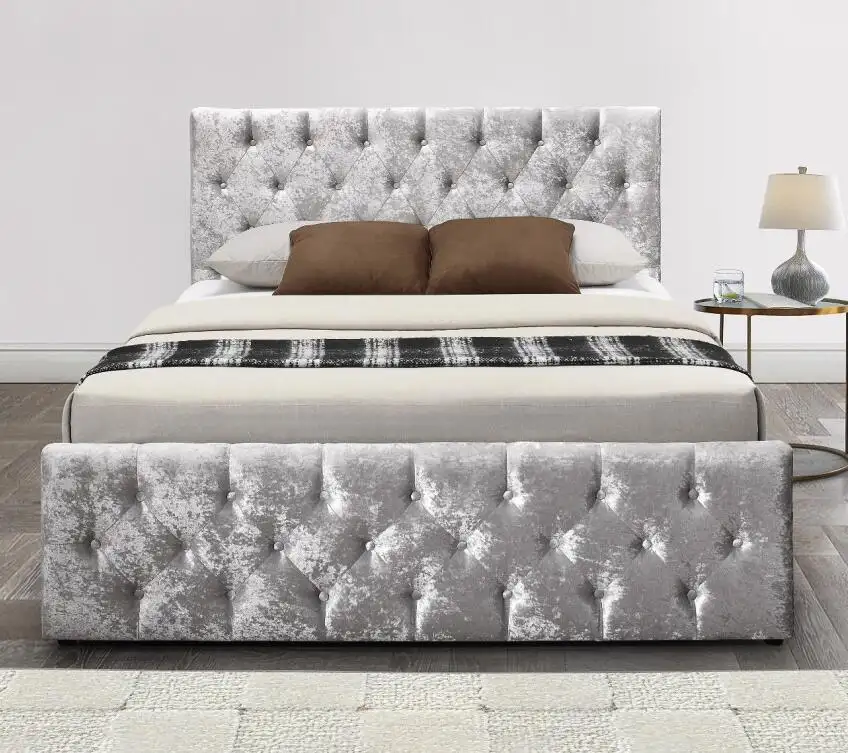 Cama de terciopelo gris con almacenamiento debajo de la cama muebles de dormitorio