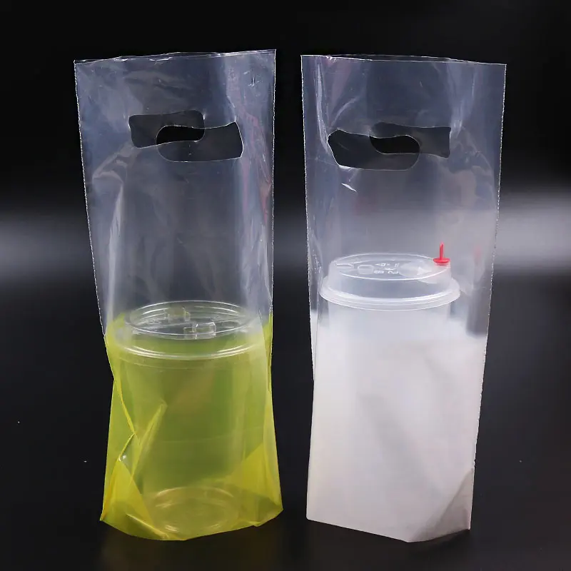 カスタム卸売プラスチックキャリアバッグシングル/ダブルカップホルダー梱包プラスチックハンドバッグ