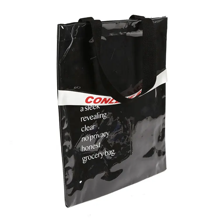 Bolsas de la compra revestidas de PVC personalizadas de moda bolso de mano con revestimiento de vinilo negro