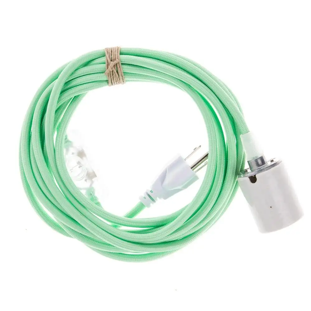 Cable de luz enchufable Cable de lámpara colgante de tela de 15 pies de largo con enchufe y enchufe de cerámica E26 para colgar iluminación de techo DIY