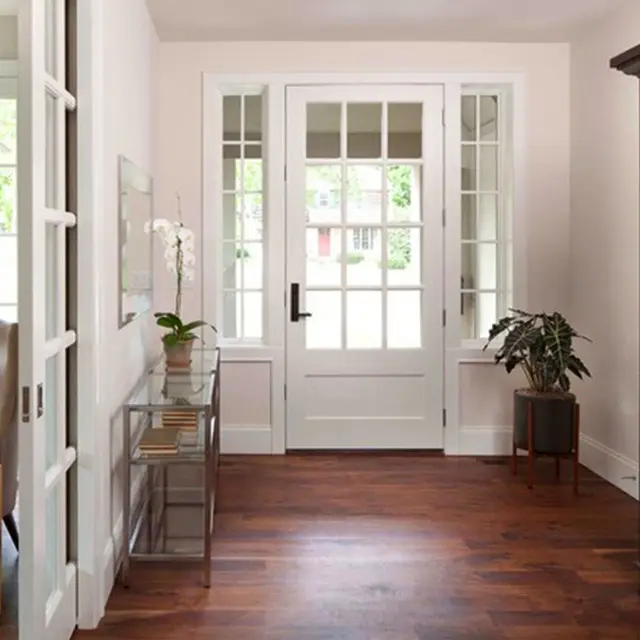 White color villa fire rated door/narra wood door design/half glass interior wood doors