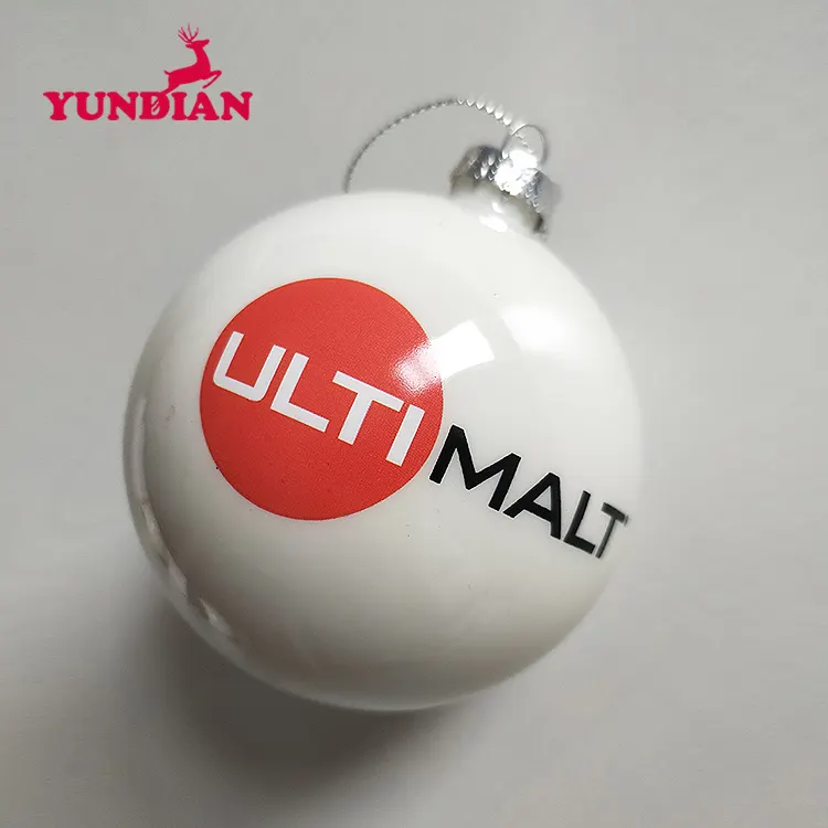 Wholesale Decorative Hanging Customized Christmas Tree 8cm White Glass Ornaments Ball Bauble mit Printed Logo For Holiday Gift
