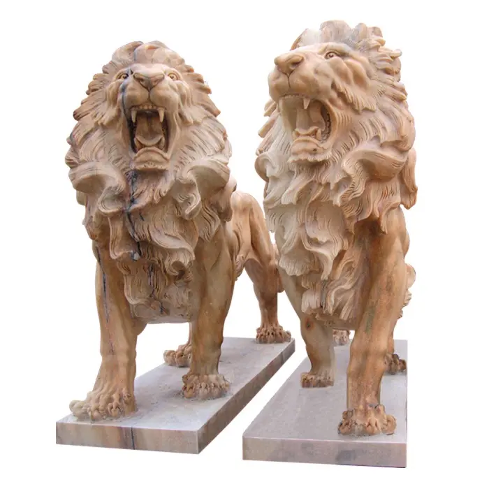 Wanxia Red Marble Lion King Statue Stone Large Outdoor Lion Statues