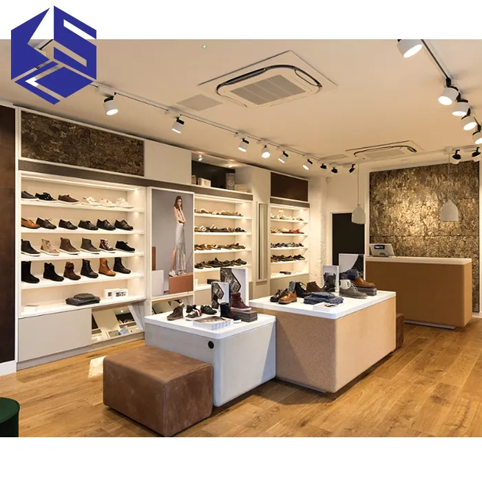 Diseño de tienda de venta al por menor góndola de madera estante de exhibición de Zapatos blanco hermosa bandeja de madera para zapatos
