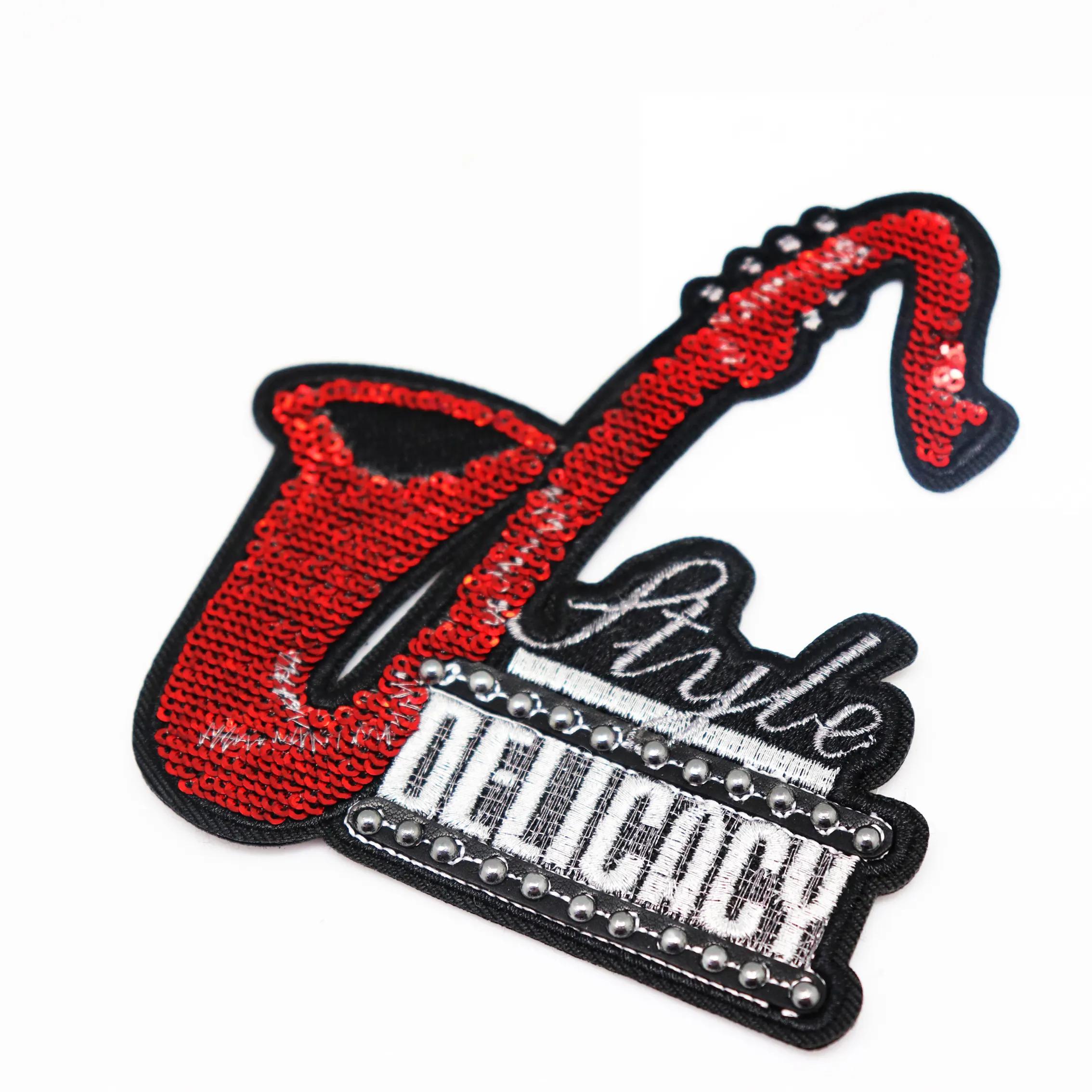 Custom Delicacy Musical Instrument Sequin And Pearl Beaded Embroidery Patch For Clothes Decoration