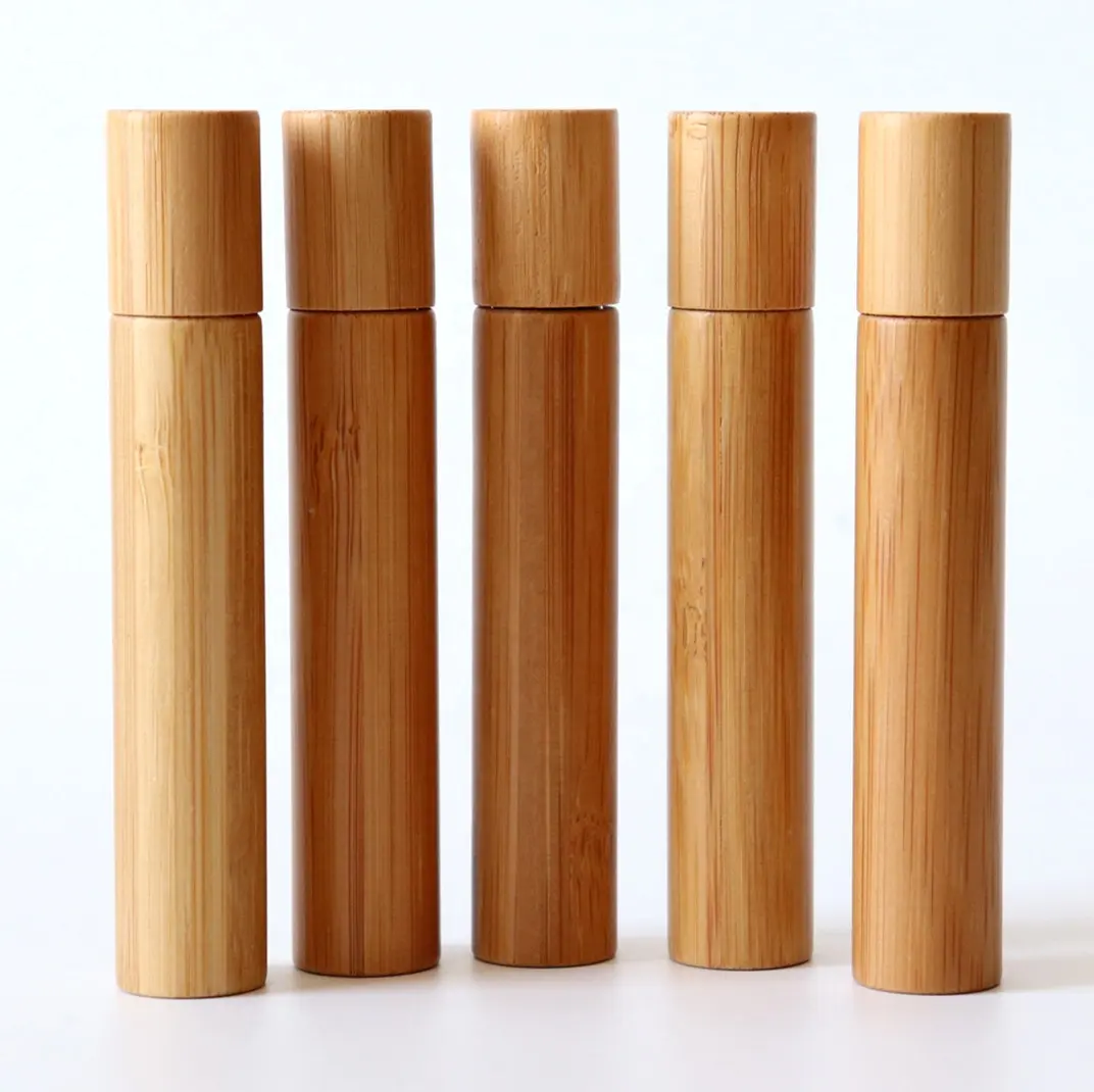 Botellas de cristal de aceite esencial de bambú, 10ml, embalaje emppy, venta al por mayor
