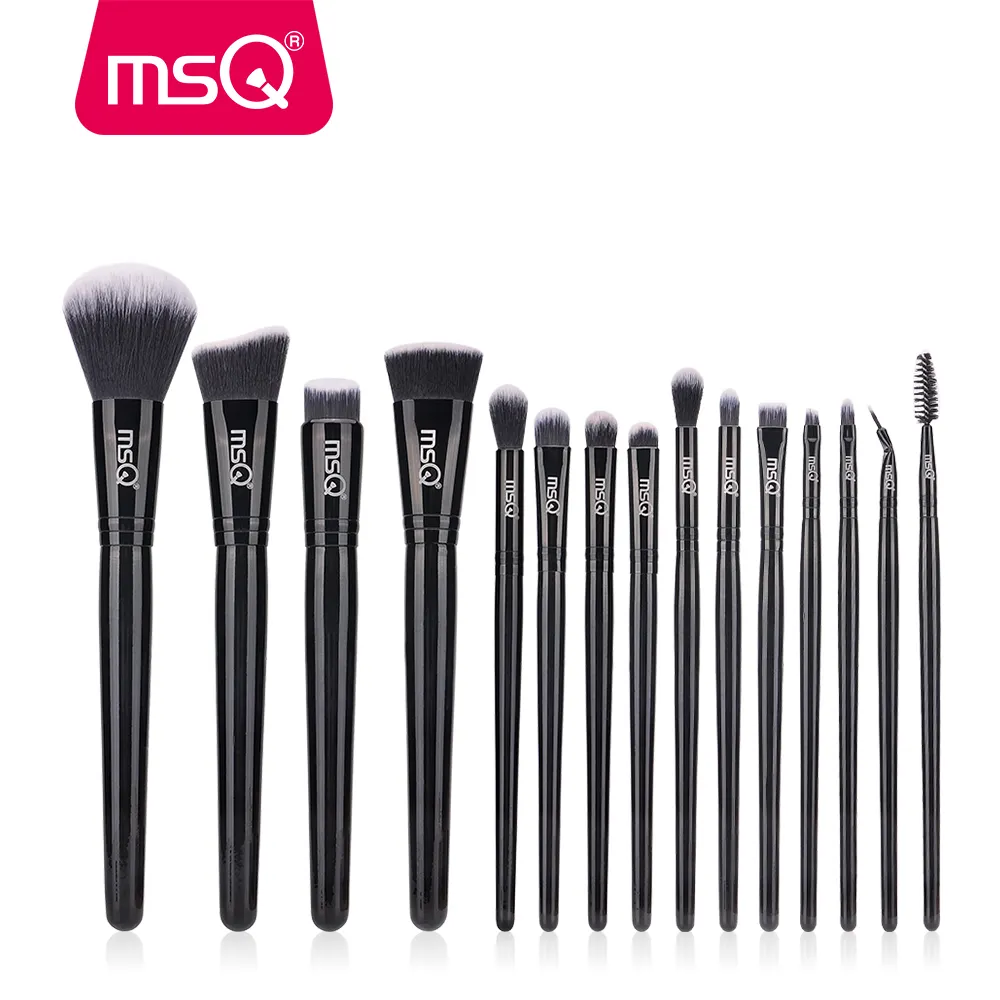 MSQ 15pcs set di pennelli per trucco professionale pennelli per trucco neri lucidi con manico lungo di alta qualità