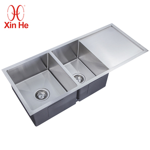 不锈钢定制双碗水槽与排水板 - Product Image 3