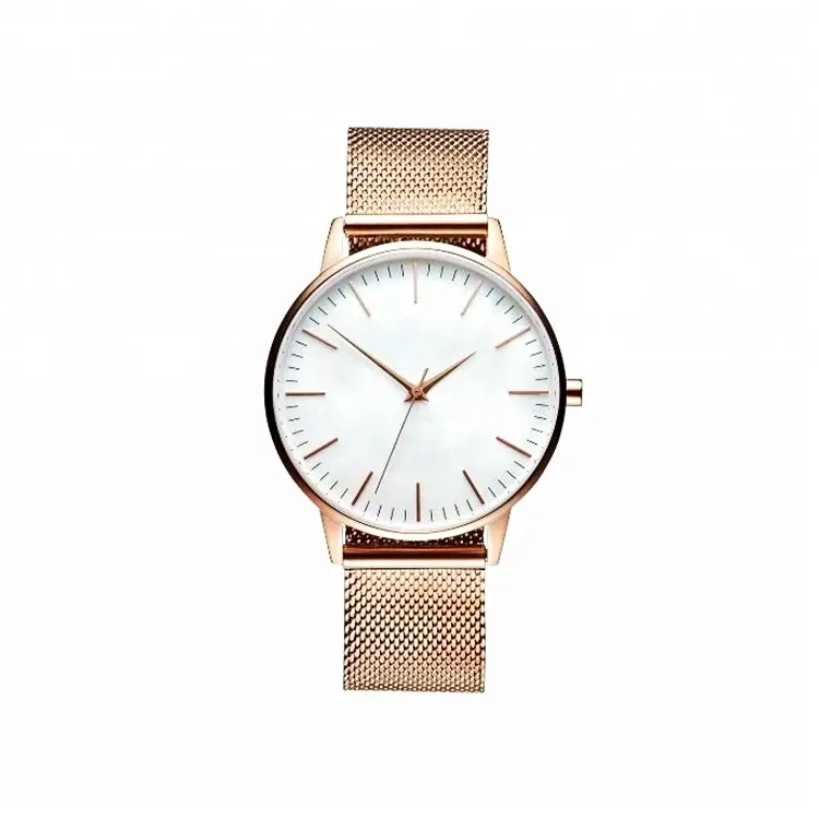 Oem relógio de pulso feminino moderno, relógio impermeável com correia fina de ouro rosa de quartzo para mulheres