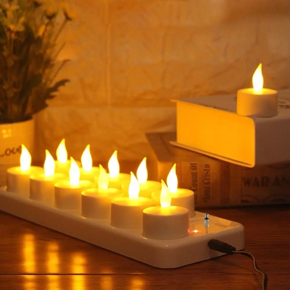 Set di 12 candele da tè a LED ricaricabili tremolanti color ambra LED candela Tealight ricaricabile senza fiamma