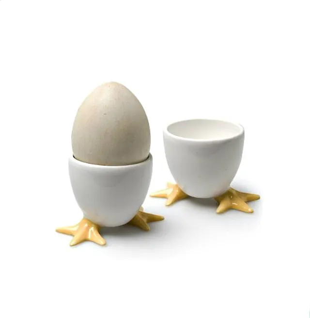 3" Ceramic Egg Cup High Quality Stand Egg Holder With Chick Feet
